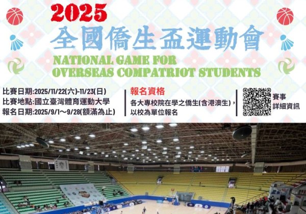 「2025年全國僑生盃運動會」熱血沸騰！ 僑委會提供30萬元總獎金歡迎僑生同學來挑戰！