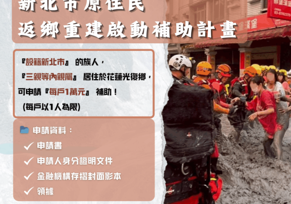 新北相挺！啟動返鄉重建補助　一萬元助族人回家救災