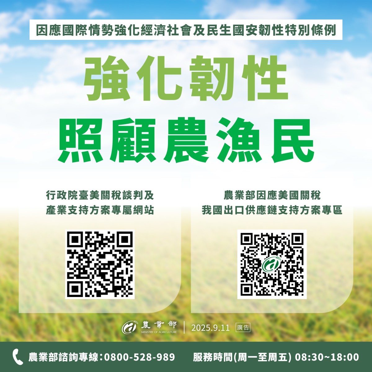 農業部備妥190億 協助產業因應美國關稅影響與強化韌性