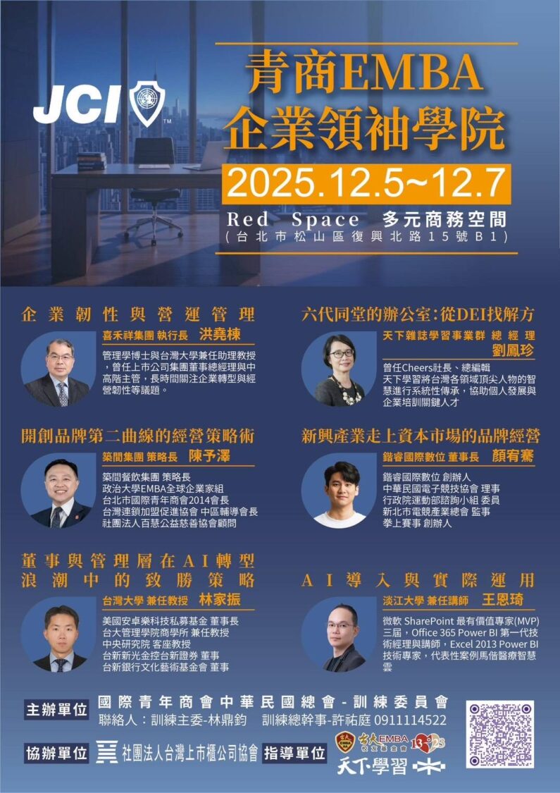 「青商EMBA企業領袖學院」圓滿落幕 聚焦 AI、品牌與營運打造青年企業家新競爭力 「青商EMBA企業領袖學院」圓滿落幕 聚焦 AI、品牌與營運打造青年企業家新競爭力