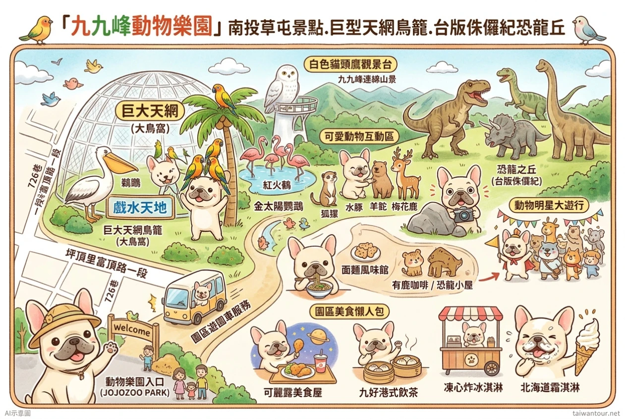 【九九峰動物樂園】南投草屯景點.巨型天網鳥籠.台版侏儸紀恐龍丘